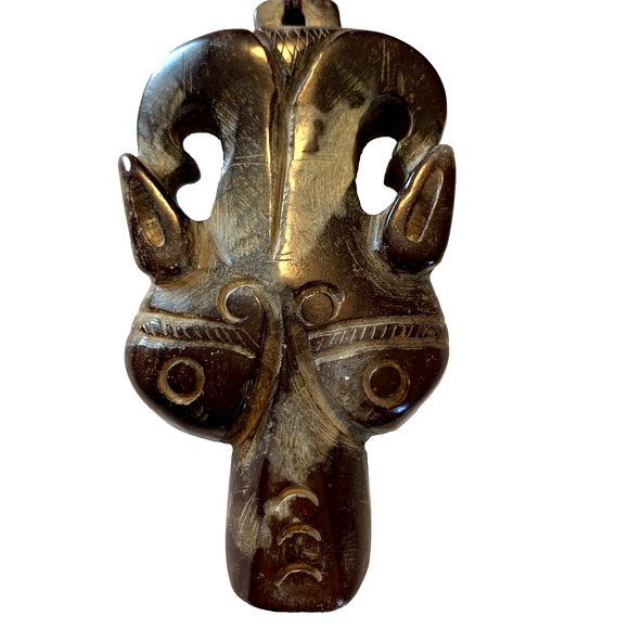 Carnelian Brown Chalcedony Taotie Mask Pendant Hand Carved Asian Revival - Picture 4 of 10